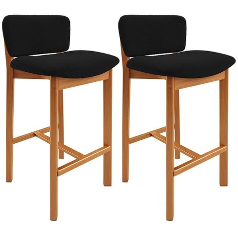 Kit 02 Banquetas Alta para Cozinha Sala de Jantar Bar Dara L02 Bouclê Preto - Lyam Decor