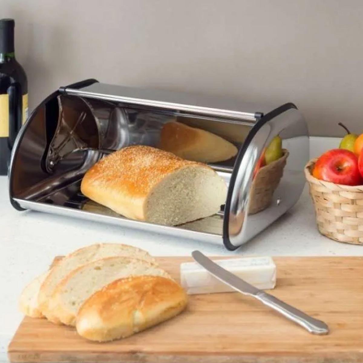 Porta Pão em Aço Inox Armazenador Pães Line 35cm - 2