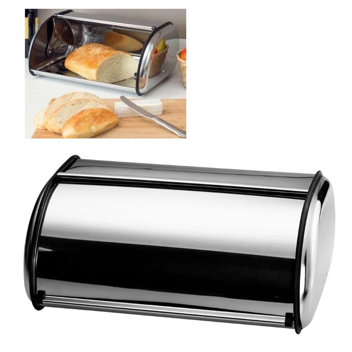 Porta Pão em Aço Inox Armazenador Pães Line 35cm