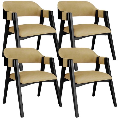 Kit 04 Cadeiras para Sala de Jantar e Estar Living Estofada Suran L02 Preto Couríssimo Fendi - Lyam