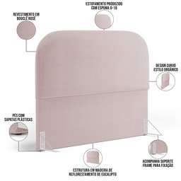 Cabeceira Cama Box Casal 140cm Lanna com Puff Recamier Doha W01 Bouclê Rosê - Lyam Decor - 5