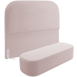 Cabeceira Cama Box Casal 140cm Lanna com Puff Recamier Doha W01 Bouclê Rosê - Lyam Decor - 1