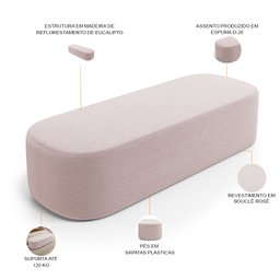 Cabeceira Cama Box Casal 140cm Lanna com Puff Recamier Doha W01 Bouclê Rosê - Lyam Decor - 6