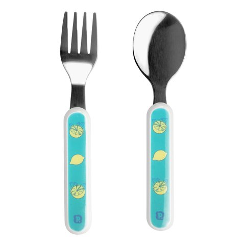 Kit Talher Infantil Colher/garfo Inox Verde/limão - Pimpolho