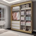 Ver imagem 2 de Guarda-Roupa Solteiro Rosário 100% Mdf 3 Portas 3 Gavetas com Espelho Castanho/Off White - Panorama 