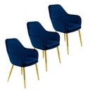 Ver imagem 1 de Kit 3 Cadeiras Poltrona Lines Base Dourada Recepção Sala Decorativa Suede