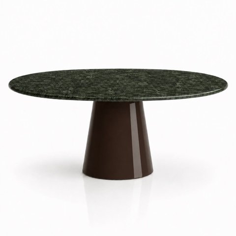 Mesa de Jantar Cone Oval 160x90 cm Tampo Mármore Verde Guatemala Base Laca Marrom Cacau