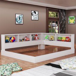 Cama de Chão com Estante em L e Nichos 100% Mdf - 3