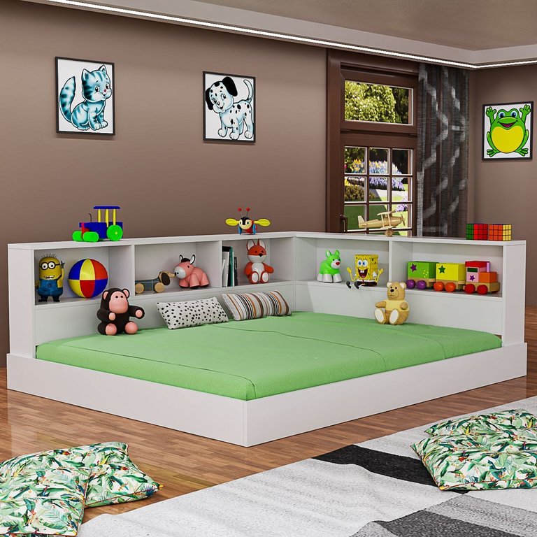Cama de Chão com Estante em L e Nichos 100% Mdf