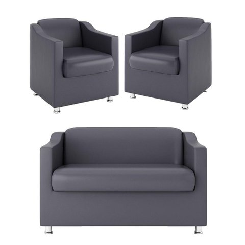 Kit Namoradeira + 02 Poltronas Decorativas Tecido Courino Cor:cinza