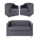 Ver imagem 1 de Kit Namoradeira + 02 Poltronas Decorativas Tecido Courino Cor:cinza