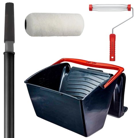 Rolo Pele de Carneiro 23cm + Suporte Garfo 23cm +caçamba 12l + Cabo Extensor 1,28m