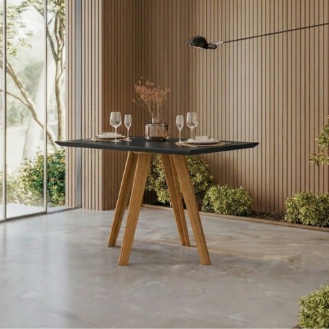 Mesa para Sala de Jantar Tampo com Vidro/MDF 120cm Base Madeira Maciça Mariah