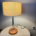 Ver imagem 3 de Abajur Sala Quarto Estilo Grande Pé Bronze Redondo 50 Cm Cúpula Redonda Algodão Crú