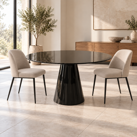Mesa de Jantar Redonda 100 cm – Tampo em Laca Preto