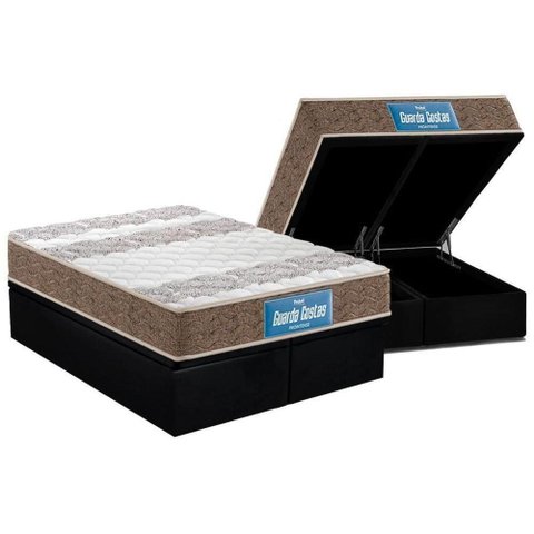 Cama Box Baú Queen: Colchão Espuma Probel D33 / Ep Plus Double Face + Base Black(158x198)