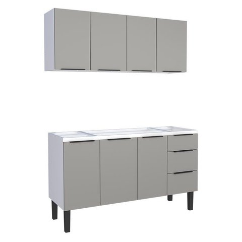 Cozinha Completa Gabinete Para Pia 150cm e Armário Aéreo Jupter Cozimax Cinza Argila