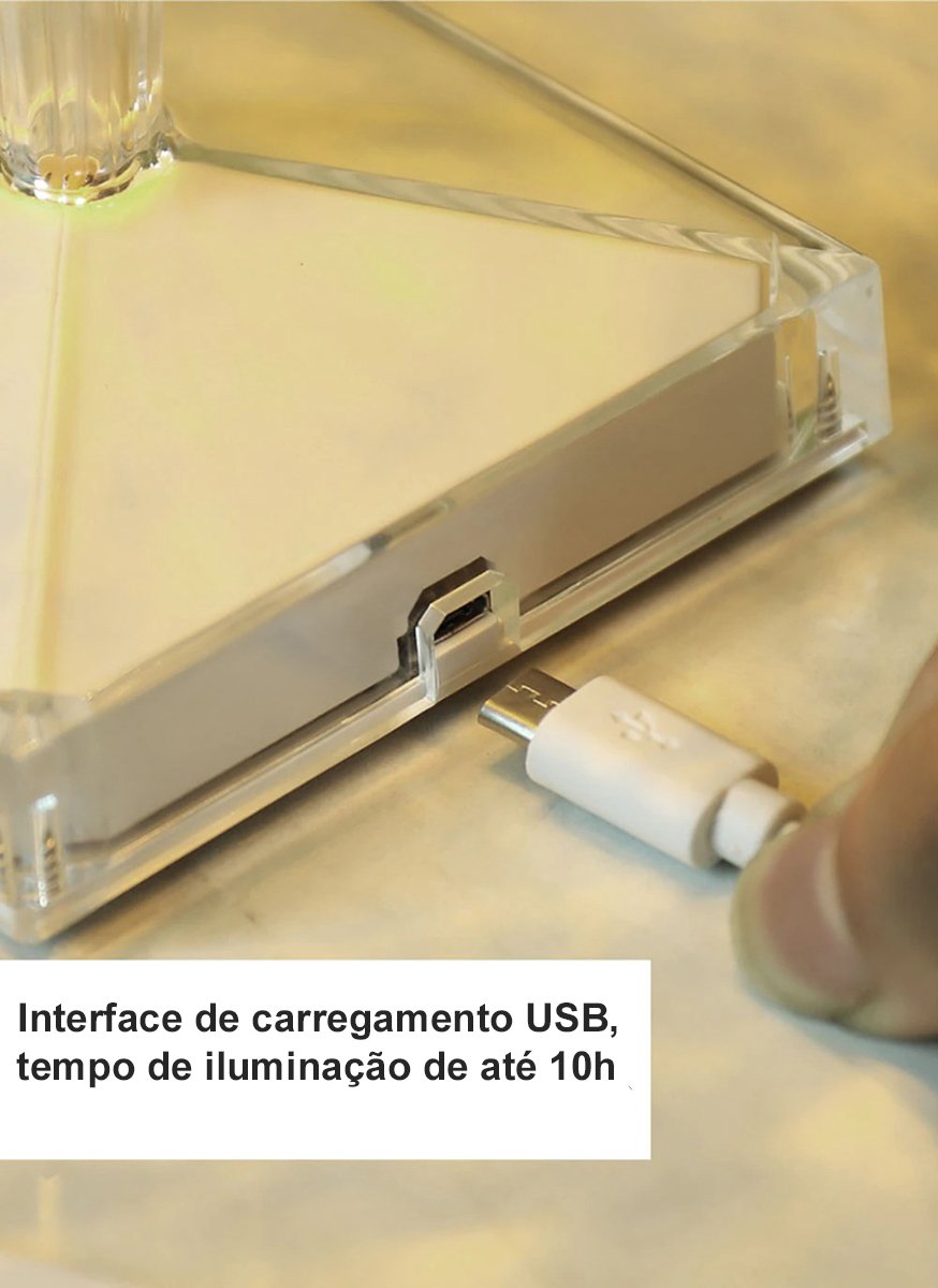 Abajur  Cristal Touch USB Recarregável  Diversos Tons Iluminação - 5
