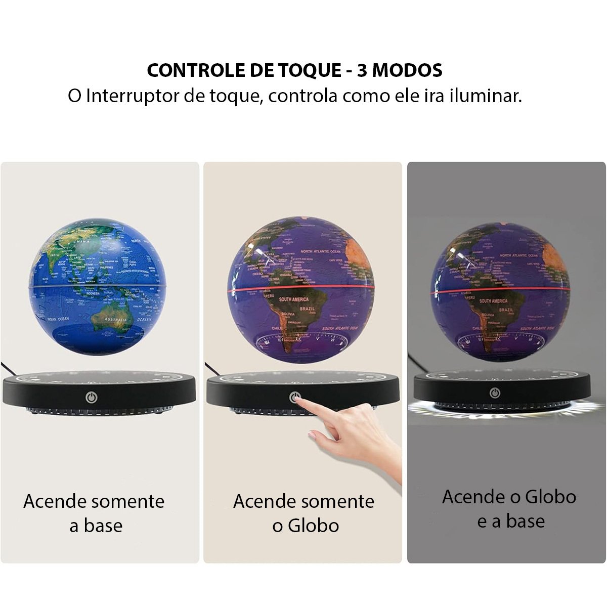 Globo Terrestre Magnetico Luminaria Flutuante Levita Luz Led Giratorio 360 Enfeite Mesa Viagem Sala  - 2