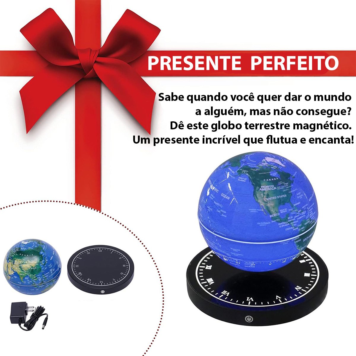 Globo Terrestre Magnetico Luminaria Flutuante Levita Luz Led Giratorio 360 Enfeite Mesa Viagem Sala  - 5