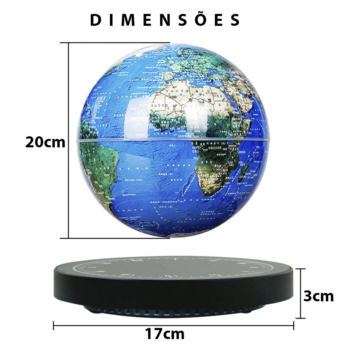 Globo Terrestre Magnetico Luminaria Flutuante Levita Luz Led Giratorio 360 Enfeite Mesa Viagem Sala  - 3