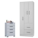 Ver imagem 1 de Cômoda 867 4 Gavetas com Guarda Roupa Solteiro Milão 3 Portas Branco Brilho - Poquema