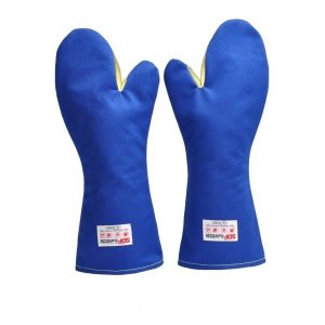 LUVA TÉRMICA MÃO DE GATO 250°C RADIANT HEAT 45CM AZUL 2 DEDOS RIO VALLEY CA 28688