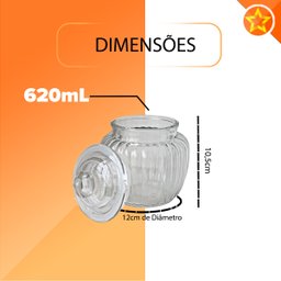 Jogo de Potes Porta Mantimento Hermético de Vidro 3 Peças 620ml Casa Ambiente - 2
