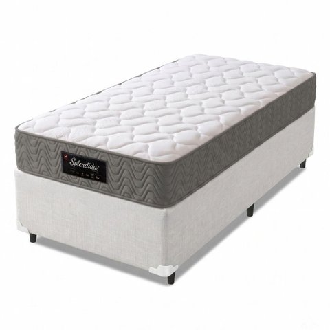 Cama Box com Colchão Solteiro Splendido Molas Ensacadas Tecido Malha e Suede Cinza e Branco
