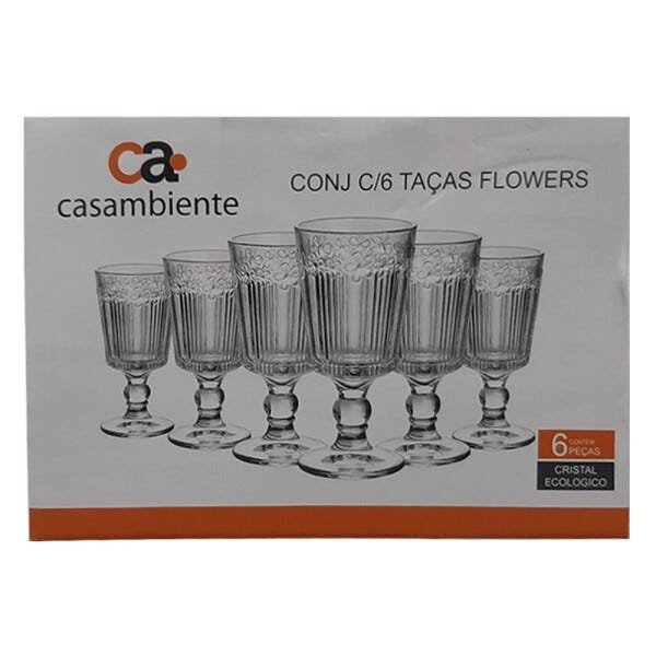 Conjunto de 6 Taças em Vidro Transparente Flowers 260 ml Taça061 - Casambiente - 4
