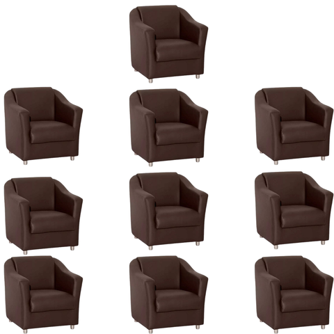Kit 10 Poltronas Decorativa Reforçada Recepção Clinica Salão Courino Marrom