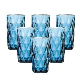 Conjunto 6 Copos Diamond 330 ml Azul em Vidro - Lyor Design - 1