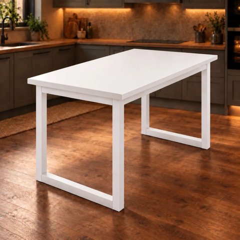 Mesa de Jantar Reforçada Industrial 140x50cm Tampo Branco Pés Branco