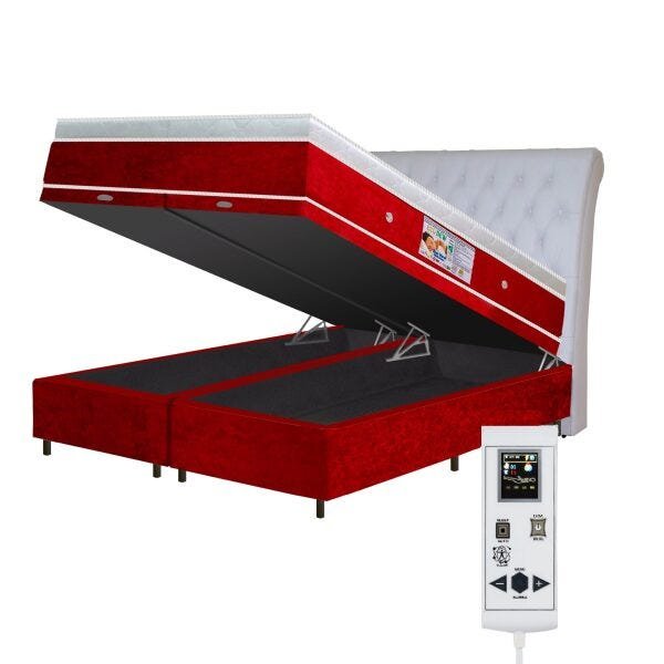 Colchão Magnético Infravermelho 40 Tipo de Massagens Bio Quântico Queen Vermelho + Box Baú + Cabecei - 1