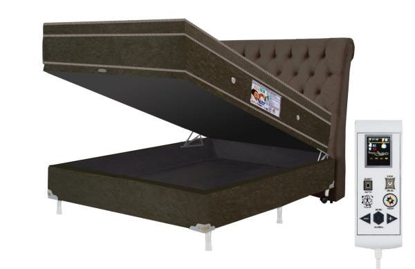 Colchão Magnético Infravermelho Massageador Eco Ozônio Casal + Box Baú + Cabeceira Marrom - 1