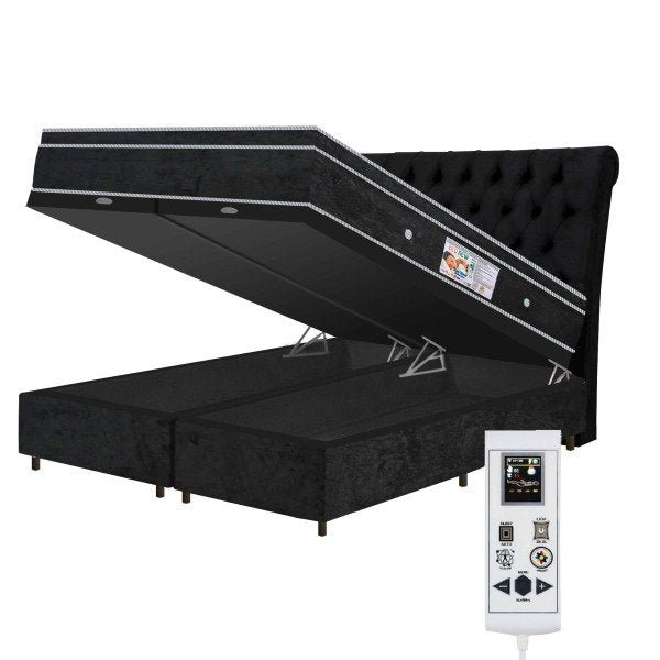 Colchão Magnético Infravermelho Massageador Eco Ozônio Queen + Box Baú + Cabeceira Preto - 1