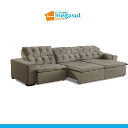 Sofá Retrátil Reclinável 6 Lugares 320cm com Pillow Veludo Bege Alasca Megasul - 5