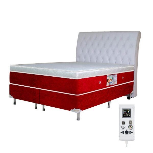 Colchão Magnético Infravermelho Massageador Eco Ozônio Queen + Box + Cabeceira Vermelho - 1