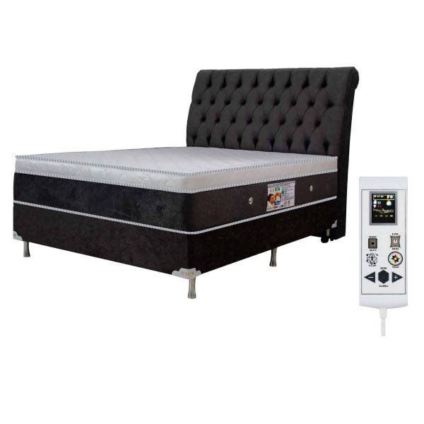 Colchão Magnético Infravermelho Massageador Bioquântico Cromoterapia Casal Cinza + Box + Cabeceira - 1