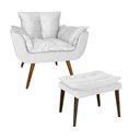 Ver imagem 1 de Poltrona Com Puff Opala Estofada Sala de Estar Corano Branco - LM DECOR