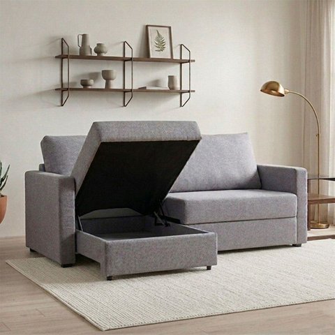 Sofá-Cama Retrátil e Reclinável com Baú 3 Lugares 220cm Utila Yescasa