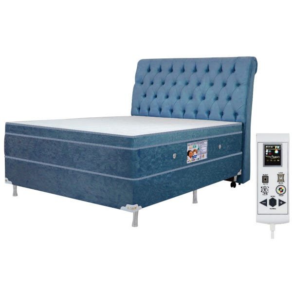 Colchão Magnético Infravermelho Massageador Bioquântico Cromoterapia Casal Azul + Box + Cabeceira - 1