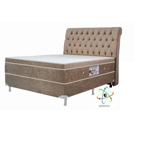 Colchão Magnético Infravermelho Antigermes Linha Luxo Quântico Casal Bege + Box + Cabeceira - 1