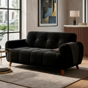 Ver imagem 1 de Sofá Veludo Preto Living 160cm 3 Lugares Confortável Sala de Estar Pes de Madeira - Top Sofás