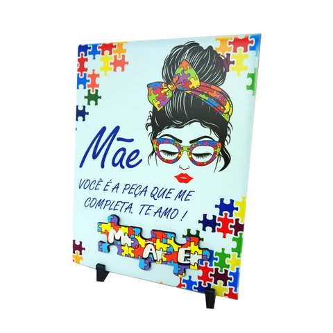 Porta Retrato Presente Lembrança Exclusivo Azulejo decorativo para Mães Autistas Coleção Tea & Amor 