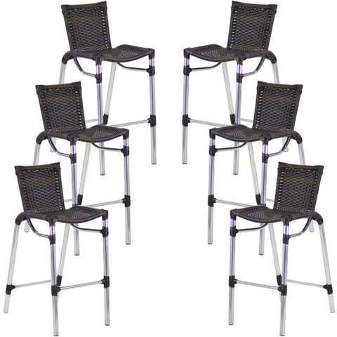 Kit 6 Banquetas Alumínio Fortaleza Alta para Balcão Cozinha Bar Trama Original Pedra Ferro