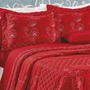 Ver imagem 2 de Kit Cobre Leito Colcha Atena Queen 5 Peças 100% Algodão 150 Fios Bordado Floral - Vermelho
