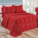 Ver imagem 1 de Kit Cobre Leito Colcha Atena Queen 5 Peças 100% Algodão 150 Fios Bordado Floral - Vermelho