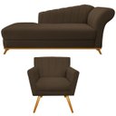 Ver imagem 1 de Kit Diva Recamier Vanessa 185cm Lado Esquerdo e 01 Poltrona Laura Suede Doce Sonho Móveis Marrom