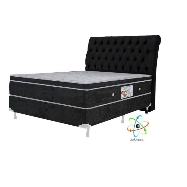 Colchão Magnético Infravermelho Antigermes Linha Luxo Quântico Casal Preto + Box + Cabeceira - 1